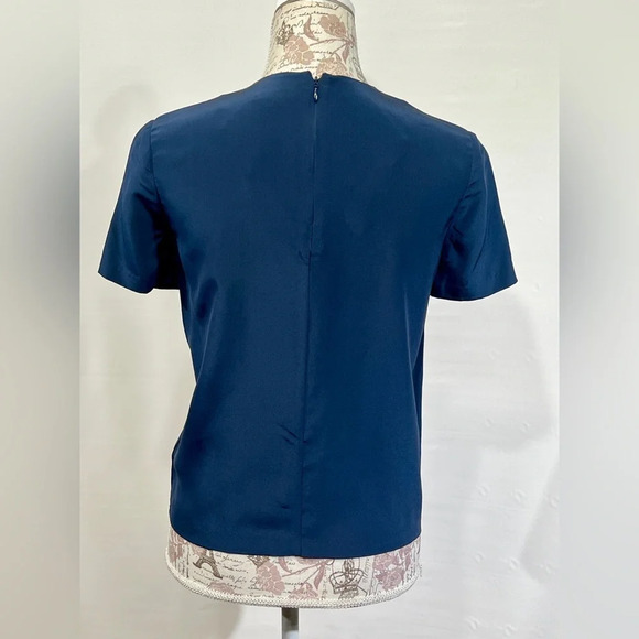 RAOUL Navy blue silk and leather panel top size XS. - Picture 5 of 12